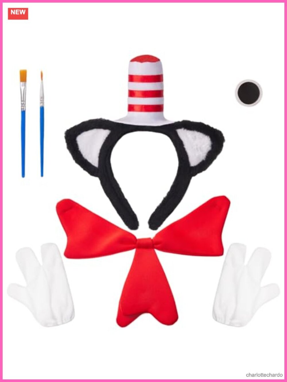 Cat Costume Set: Ears Headband, Bow Tie, Gloves & Face Paint